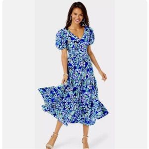 Lilly Pulitzer Blue Floral Midi Dress